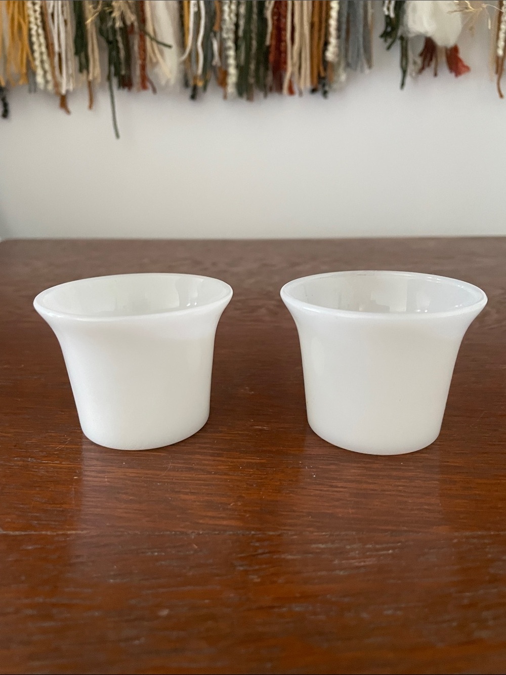 Set of 2 White Milk Glass fire king condiment holder - votive holder